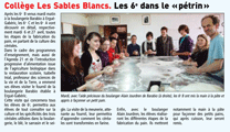 "Collège Les Sables Blancs. Les 6e dans le pétrin "  Le Télégramme, 3 avril 2010